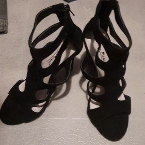 Anne Michelle Black caged ankle strap, strappy stiletto heels, new! 6.5
